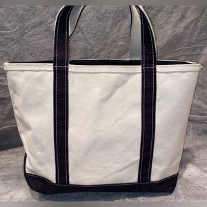 Vintage LL Bean Boat Tote Canvas Black White Cream Shoulder Bag Handles USA Vntg
